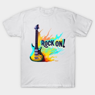 Rock On Rock N Roll Guitar Color Splash Design T-Shirt